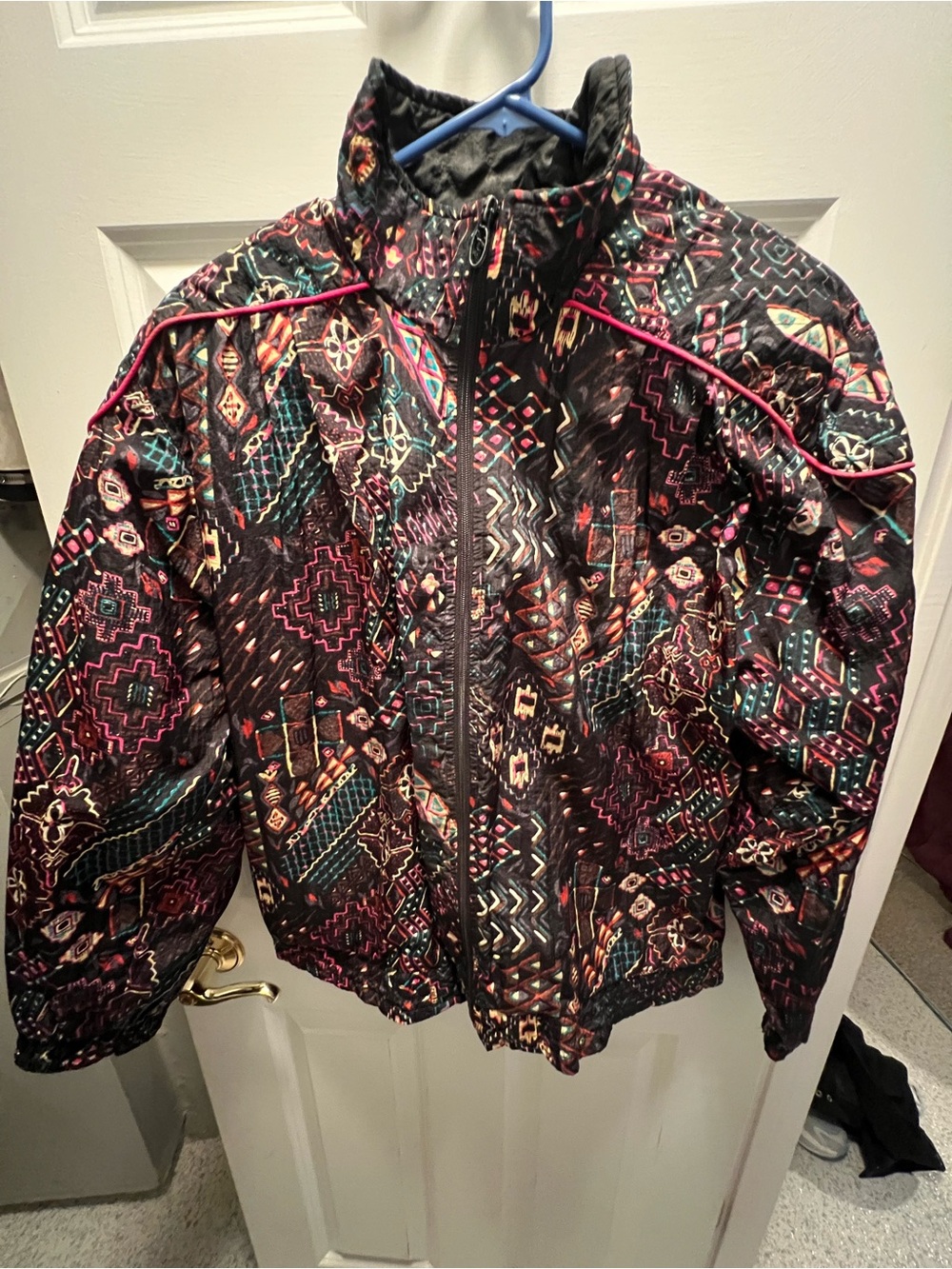 Lavon Black Multi-Pattern Jacket with Pink Piping - Vintage